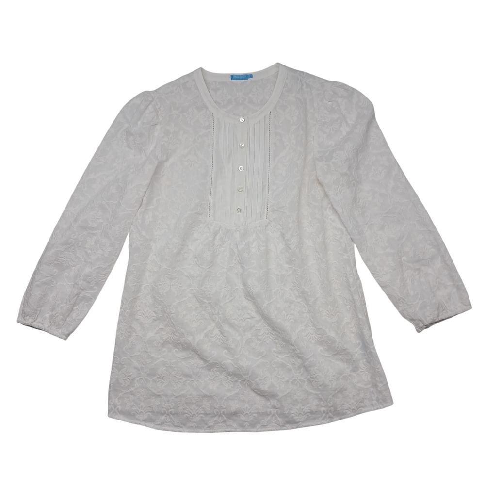 J. McLaughlin Rosaline Top Women's Small White Lace Embroidered Romantic Silk